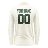 Custom Cream Dark Green Long Sleeve Polo Shirt
