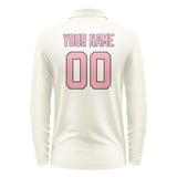 Custom Cream Light Pink Long Sleeve Polo Shirt