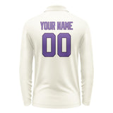 Custom Cream Light Purple Long Sleeve Polo Shirt