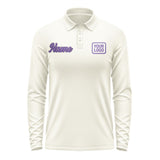 Custom Cream Light Purple Long Sleeve Polo Shirt