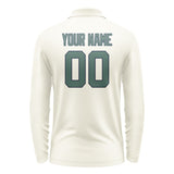 Custom Cream Blue Green Long Sleeve Polo Shirt