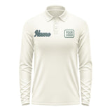 Custom Cream Blue Green Long Sleeve Polo Shirt