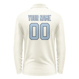Custom Cream Light Blue Long Sleeve Polo Shirt