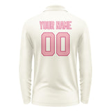 Custom Cream Light Pink Long Sleeve Polo Shirt
