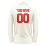 Custom Cream Orange Red Long Sleeve Polo Shirt