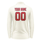 Custom Cream Red Long Sleeve Polo Shirt