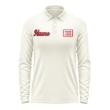 Custom Cream Red Long Sleeve Polo Shirt