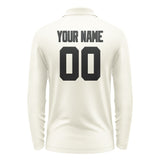 Custom Cream Black Long Sleeve Polo Shirt