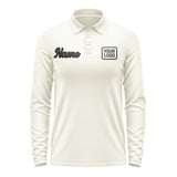Custom Cream Black Long Sleeve Polo Shirt