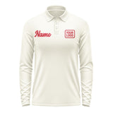 Custom Cream Red Long Sleeve Polo Shirt
