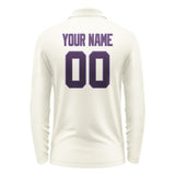 Custom Cream Purple Long Sleeve Polo Shirt