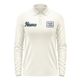 Custom Cream Blue Long Sleeve Polo Shirt