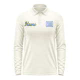 Custom Cream Sky Blue Long Sleeve Polo Shirt