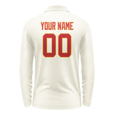Custom Cream Red Long Sleeve Polo Shirt