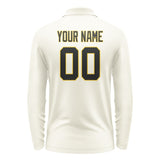 Custom Cream Black Long Sleeve Polo Shirt