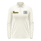 Custom Cream Black Long Sleeve Polo Shirt