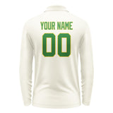 Custom Cream Emerald Green Long Sleeve Polo Shirt