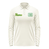 Custom Cream Emerald Green Long Sleeve Polo Shirt
