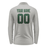 Custom Gray Green Long Sleeve Polo Shirt