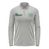 Custom Gray Emerald Green Long Sleeve Polo Shirt