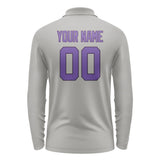 Custom Gray Light Purple Long Sleeve Polo Shirt