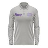 Custom Gray Light Purple Long Sleeve Polo Shirt