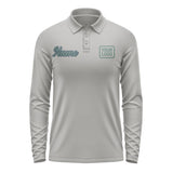 Custom Gray Blue Green Long Sleeve Polo Shirt