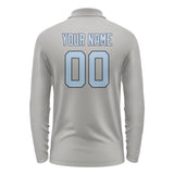 Custom Gray Light Blue Long Sleeve Polo Shirt