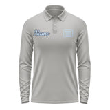 Custom Gray Light Blue Long Sleeve Polo Shirt