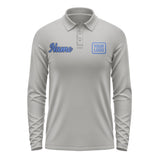 Custom Gray Sky Blue Long Sleeve Polo Shirt