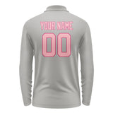 Custom Gray Light Pink Long Sleeve Polo Shirt