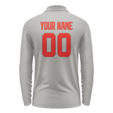Custom Gray Orange Red Long Sleeve Polo Shirt