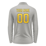 Custom Gray Gold Long Sleeve Polo Shirt