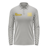 Custom Gray Gold Long Sleeve Polo Shirt