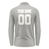 Custom Gray White Long Sleeve Polo Shirt