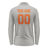 Custom Gray Orange Long Sleeve Polo Shirt