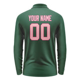 Custom Green Light Pink Long Sleeve Polo Shirt
