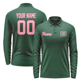 Custom Green Light Pink Long Sleeve Polo Shirt