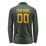 Custom Dark Green Yellow Long Sleeve Polo Shirt
