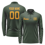 Custom Dark Green Yellow Long Sleeve Polo Shirt