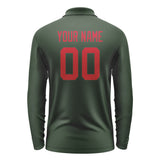 Custom Dark Green Red Long Sleeve Polo Shirt