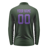 Custom Dark Green Light Purple Long Sleeve Polo Shirt