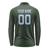 Custom Dark Green Light Blue Long Sleeve Polo Shirt
