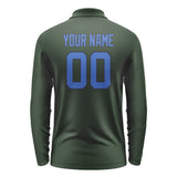 Custom Dark Green Sky Blue Long Sleeve Polo Shirt