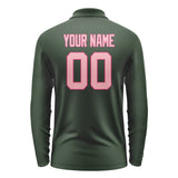 Custom Dark Green Light Pink Long Sleeve Polo Shirt