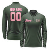 Custom Dark Green Light Pink Long Sleeve Polo Shirt