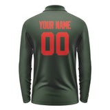 Custom Dark Green Orange Red Long Sleeve Polo Shirt