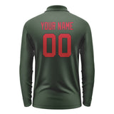 Custom Dark Green Red Long Sleeve Polo Shirt