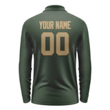 Custom Dark Green Light Khaki Long Sleeve Polo Shirt
