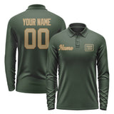Custom Dark Green Light Khaki Long Sleeve Polo Shirt